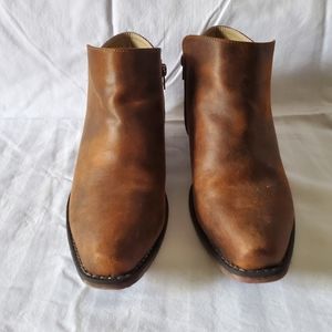 Roper Brown Leather Booties with Fabric Heel